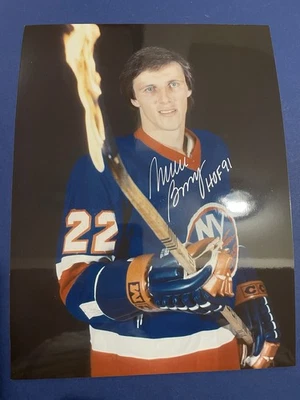 Mike BOSSY New York ISLANDERS #22 está en llamas personalizado 8X10 4 tazas 500 goles patio 91 Foto 1 de 4