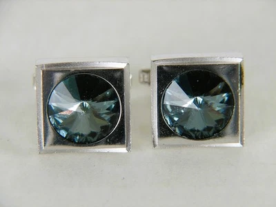 Juego de gemelos modernistas vintage Foster tono plata vidrio azul Foto 1 de 3