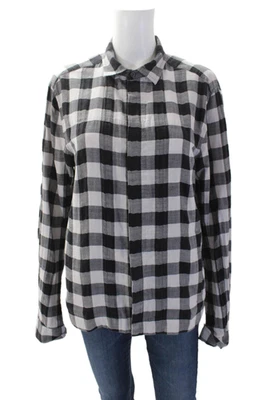 Theory 女式格子纽扣 Zeller 衬衫黑色白色 M 码 — 第 1/4 张图片