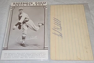Carl Hubbell 1977 Baseball Hall of Fame Exhibit Card + Index Card AUTOGRAPH - Picture 1 of 9