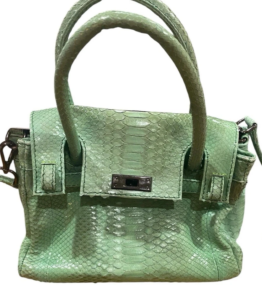 Glen Arthur Python Snakeskin Handcrafted Dyed Vintage Greenish Crossbody  - Image 1 of 4
