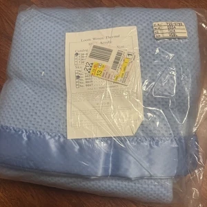 Wedgewood Twin Blanket Loom Woven Thermal Blanket Satin Trim Mulberry Blue 66x90 - Picture 1 of 7