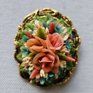 Vintage 50s Beautiful Flowers Made From Real Coral Brooch Pin 2.5 x 1.5 - Picture 1 of 10