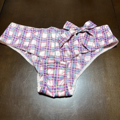 NWT VICTORIA'S SECRET Sexy Little Things SMOOTH PLAID BOW RARE Pink PANTIES NEW - Image 1 of 4