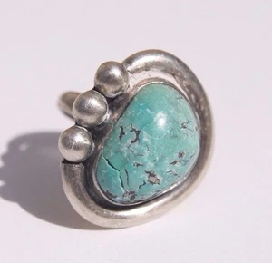 TURQUOISE Heart Stone Sterling Silver Vintage Ring Size 4.5 - Picture 1 of 4