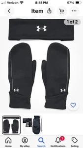 New-women L/XL Under Armour UA REFLECTIVE Black Sport Headband Mitten Gloves Set - Picture 1 of 8