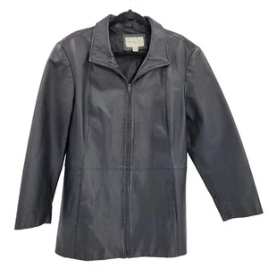 Chaqueta de moto de cuero negra de colección de los 80 para hombre talla L elegante cremallera Baddie ropa de calle - Imagen 1 de 10
