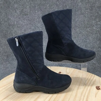 Botas Lands End Mujer 8.5B Invierno Azul Acolchado Cremallera Lateral Cuero Media Pantorrilla 503405 Foto 1 de 4