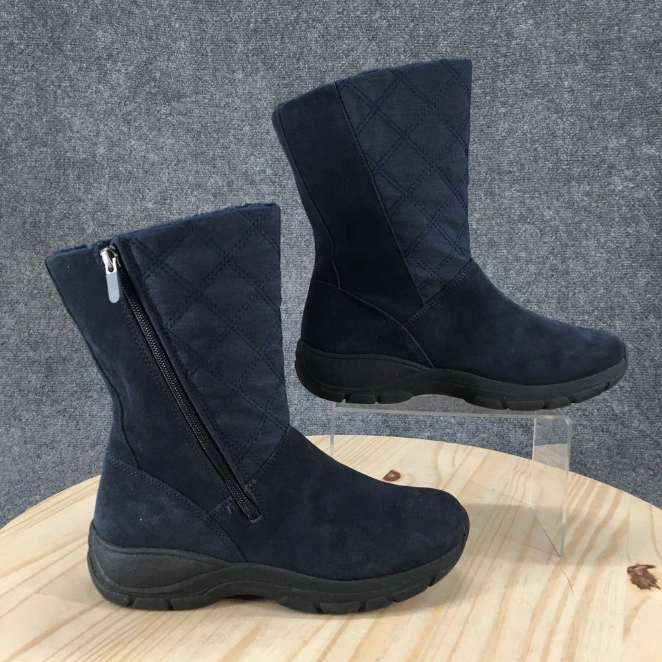 Botas Lands End Mujer 8.5B Invierno Azul Acolchado Cremallera Lateral Cuero Media Pantorrilla 503405 Foto 1 de 4
