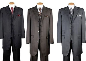 Men's Fashion Suit Long Coat Jacket w/Pants tone on tone 2Vents 5 button 29198v - Picture 1 of 9