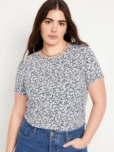 OLD NAVY Navy Floral Luxe Crew-Neck Ultra Soft Short Sleeve T-Shirt-Size XL TALL - Picture 1 of 7