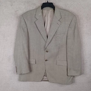 Vintage Chaps Ralph Lauren Jacket Mens 44R Beige Houndstooth Blazer Silk Wool - Picture 1 of 12