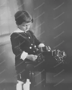 Boy Playing With Very Old Toy Car 8x10 Reprint Of Old Photo - Picture 1 of 1