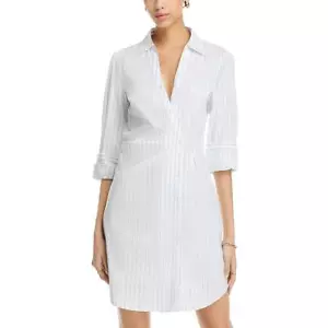 French Connection Womens Isabelle White Striped Collared Shirtdress 2 BHFO 9937 - Picture 1 of 3