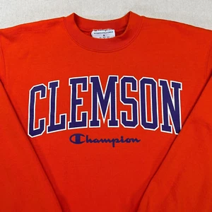 Clemson Champion Sweatshirt Adult M Orange Crew Neck Cotton College Tailgate - Picture 1 of 14
