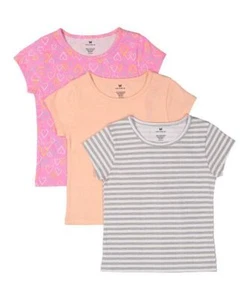 $30 One Step Up Pink Hearts Gray Stripes Short-Sleeve Tee Set Size S(4) (DEFECT) - Picture 1 of 3