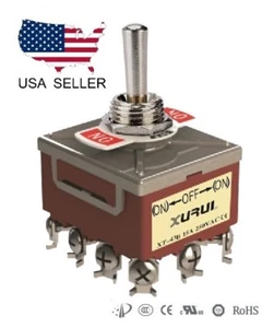HEAVY DUTY 4PDT (ON)-OFF-(ON) MOMENTARY TOGGLE SWITCH - SCREW TERMINALS (43BF) - Picture 1 of 1