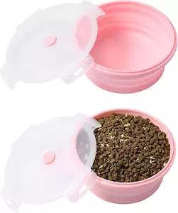 Collapsible Dog Bowls with Lids, 2 Pack Portable Travel Dog Bowls for Small Medi - Picture 1 of 12