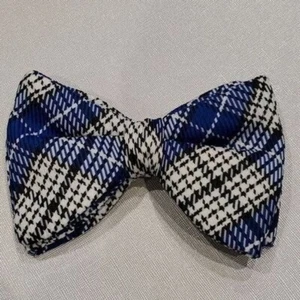 Wembley Vintage Oversize Double Bow Tie Polyester Blue Plaid RockaBilly 1123 - Picture 1 of 8