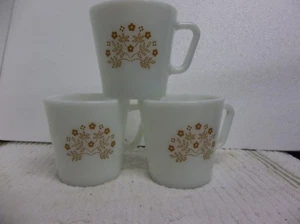 3-VTG Pyrex/Corning SUMMER IMPRESSIONS Brown Flower D handle Mug Cup Heavy NICE! - Picture 1 of 3