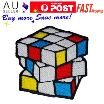Rubik's Cube Game Iron on Patch Puzzle Solver Rubic Rubik White 7x6.3x0.1cm(2.6g - Image 1 of 3