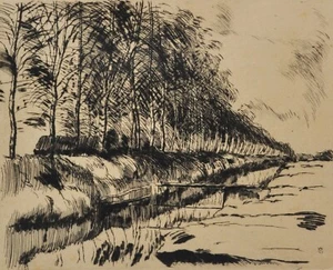 Norddeutsche Landschaft mit Kanal - Radierung - Will Spanier (1894-1957) - Bild 1 von 3