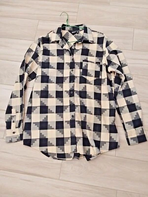 Cruel Black/Beige Plaid Check Long Sleeve Button Front Shirt Blouse.      Size L - Image 1 of 4