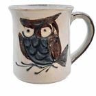 Vintage Stoneware Owl Mug Coffee Cup 12 Oz Hand Painted Pottery Blue Brown