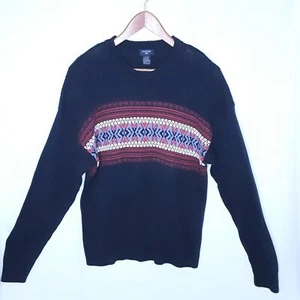Dockers Mens Vintage Sweater Size XL Pullover Fair Isle Navy Blue Red & White - Picture 1 of 6