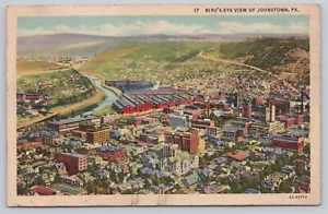Bird's Eye Aerial View Of Johnstown Factories Homes Pennsylvania Linen Postcard - Picture 1 of 2