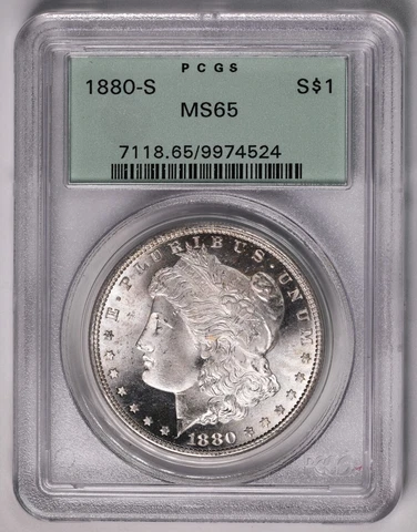 1880-S Morgan Silver Dollar PCGS MS65 Old Green Label - OGH Cover
