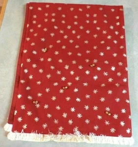 RED TABLE RUNNER  72" BY 14" GOLD STARS - Picture 1 of 6