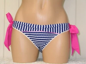 BIKINI BOTTOM SIZE 8 NAVY WHITE PINK TIE SIDES FLOOZIE SWIMWEAR FREEPOST BNWT - Picture 1 of 4