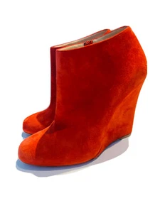 Christian Louboutin Red Suede Women’s Wedge Booties Shoes - Picture 1 of 4