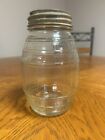 Vtg Glass Jar Barrel Shape Stipes #5830            Zink Lid   1 Quart