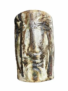 Studio Art Raku Pottery Planter Unique  Face Design  Bud Vase 4x3.75in - Picture 1 of 17