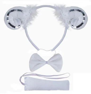 Kids White Silver Sheep Headband Bowtie Tail 3 Pcs Costume Animal Character - Image 1 of 4