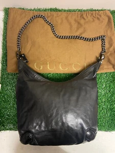 GUCCI Leather Galaxy Black Chain Shoulder Bag Tote Bag Hobo Bag Medium Size - Bild 1 von 19