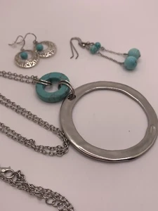 Paparazzi necklace and Artisan 2 Pairs earrings Natural Turquoise Stone - Picture 1 of 24