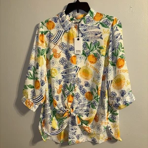 Rose & Olive Plus Shirt Women Sz 1X XL Top Multicolor 3/4 Sleeve Resort Artsy - Picture 1 of 17