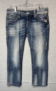 Rock Revival Gwen Jeans Womens 30 Easy Straight Distressed Denim Orange Stitch - Picture 1 of 22