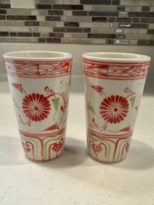 Bat Trang Vietnamese Pottery Red White Cups Tumblers Floral Traditional - Picture 1 of 7
