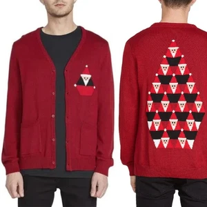 VOLCOM | Santastone Red Graphic Cardigan Size Small Christmas Holiday Cotton - Picture 1 of 9