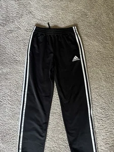 Adidas Athletic Joggers Youth Boys Size Large 14/16 Black With White Stripes - Picture 1 of 2