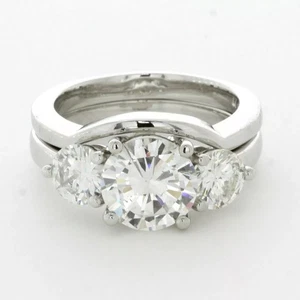 Platinum Engagement Ring Set Classic 4.32 Carat Round Lab-Grown Diamond F VS2 - Picture 1 of 5