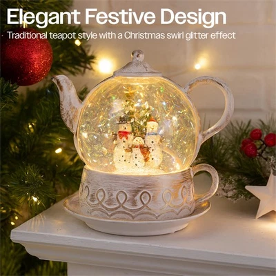 ELECTROVISION Snow Swirl Festive Christmas Glitter LED Teapot - Christmas Decoration