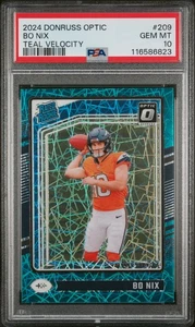 2024 Panini Donruss Optic Bo Nix #209 Teal Velocity SP Rookie RC PSA 10 POP 3 - Foto 1 di 2
