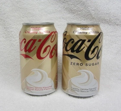 Edición Limitada 2025 HOLIDAY CREMOSA VAINILLA Juego de 2 Latas de Coca Cola Lata VACÍA Foto 1 de 3