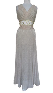 Vintage 70er Leslie Fay Maxikleid Abendkleid XS/S Damen Gold Lame' Cutout - Bild 1 von 15