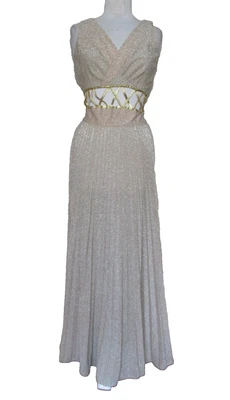 Vintage 70s Leslie Fay Maxi Dress Evening Gown XS/S Women Gold Lame' Cutout - Image 1 of 4
